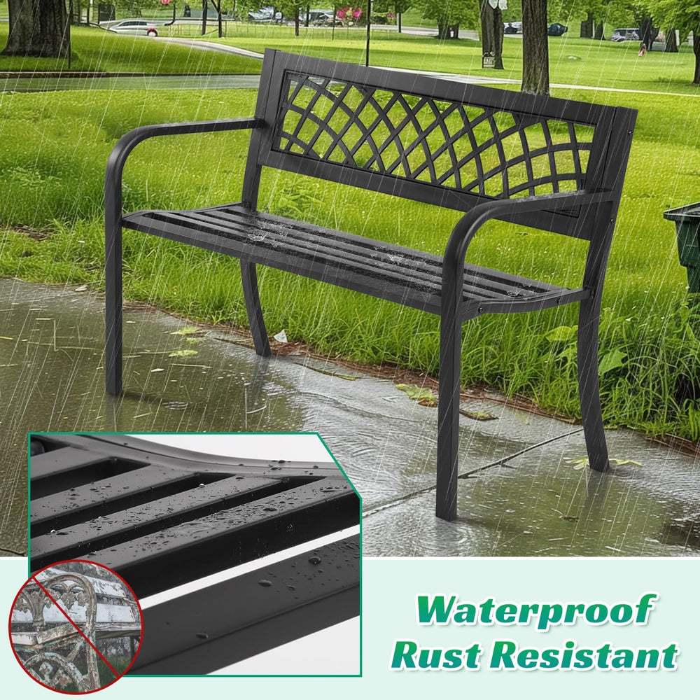 Dkeli Patio Outdoor Bench Park Metal Sturdy Cast Iron Garden Benches Porch Ch...