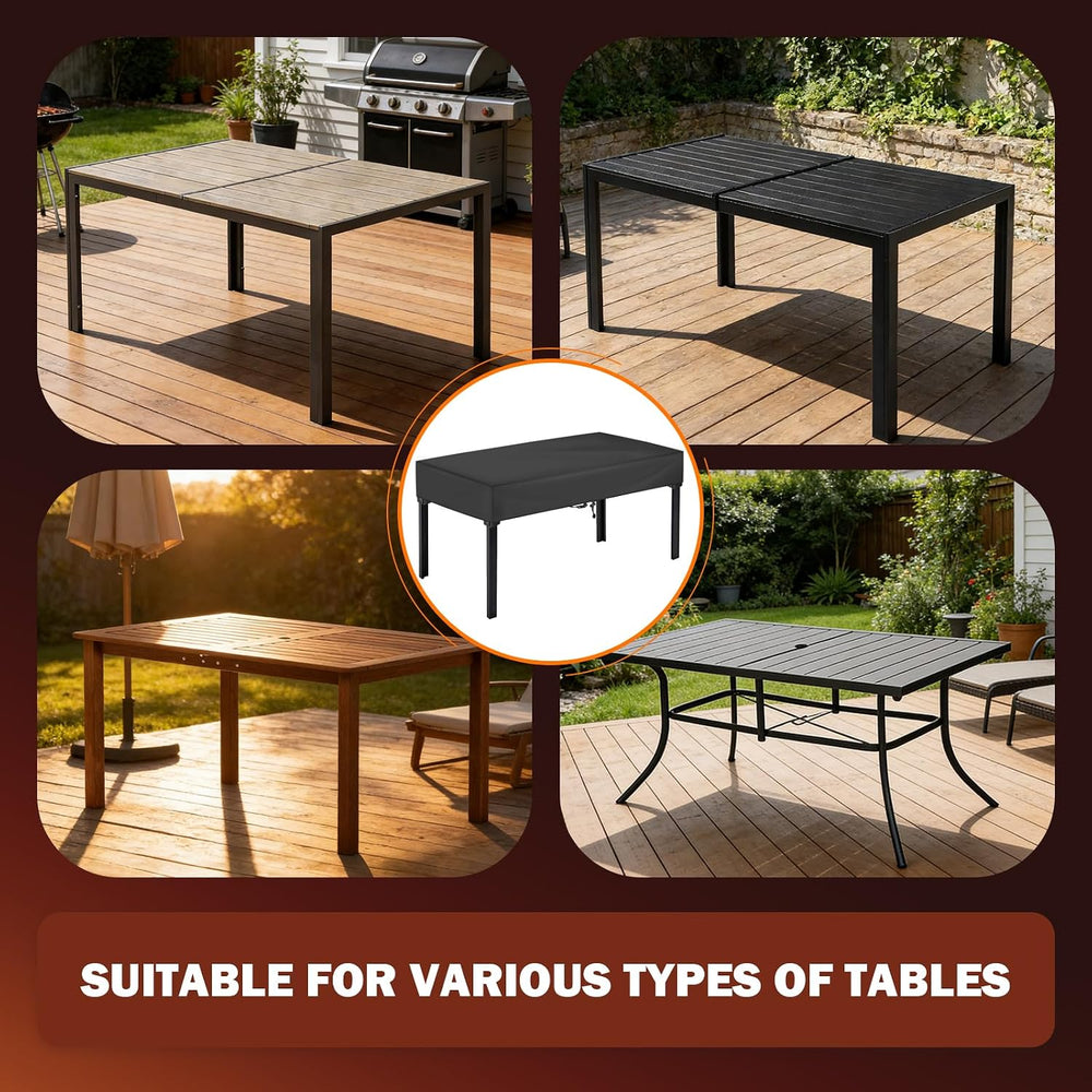 Waterproof Rectangular Patio Table Cover, 96" x 30" x 6", Black