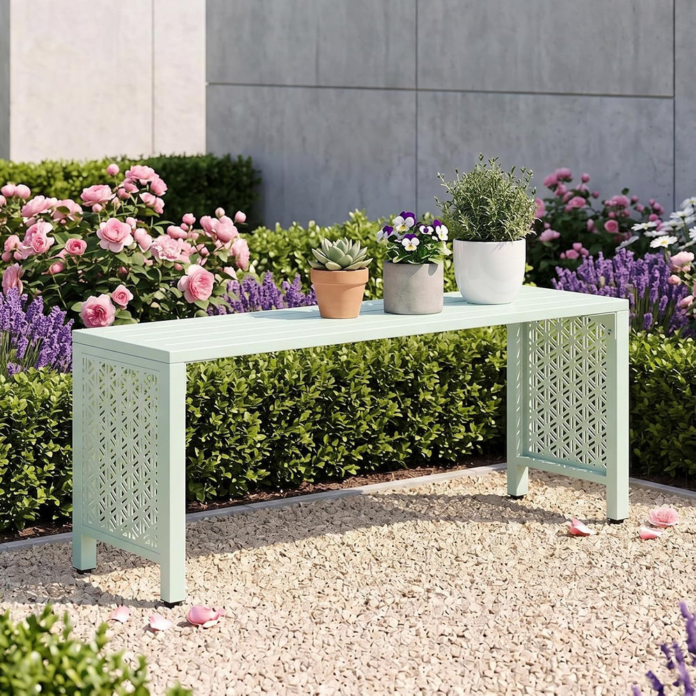 VINGLI 40in Outdoor Metal Bench, All-Weathe Backless Patio Bench with Slatted...