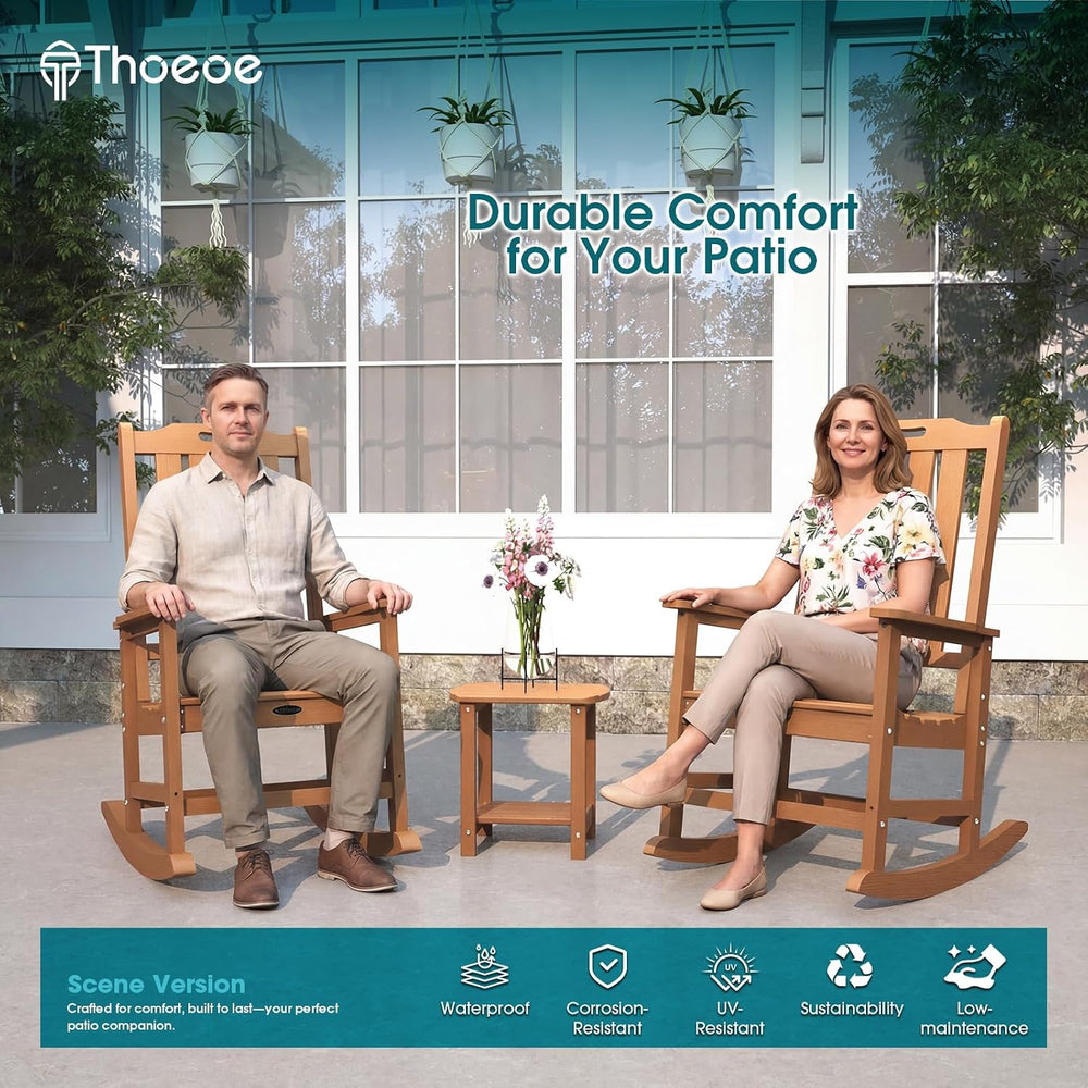 THOEOE Outdoor Rocking Chairs Set of 2, Oversized HDPE Patio Rockers