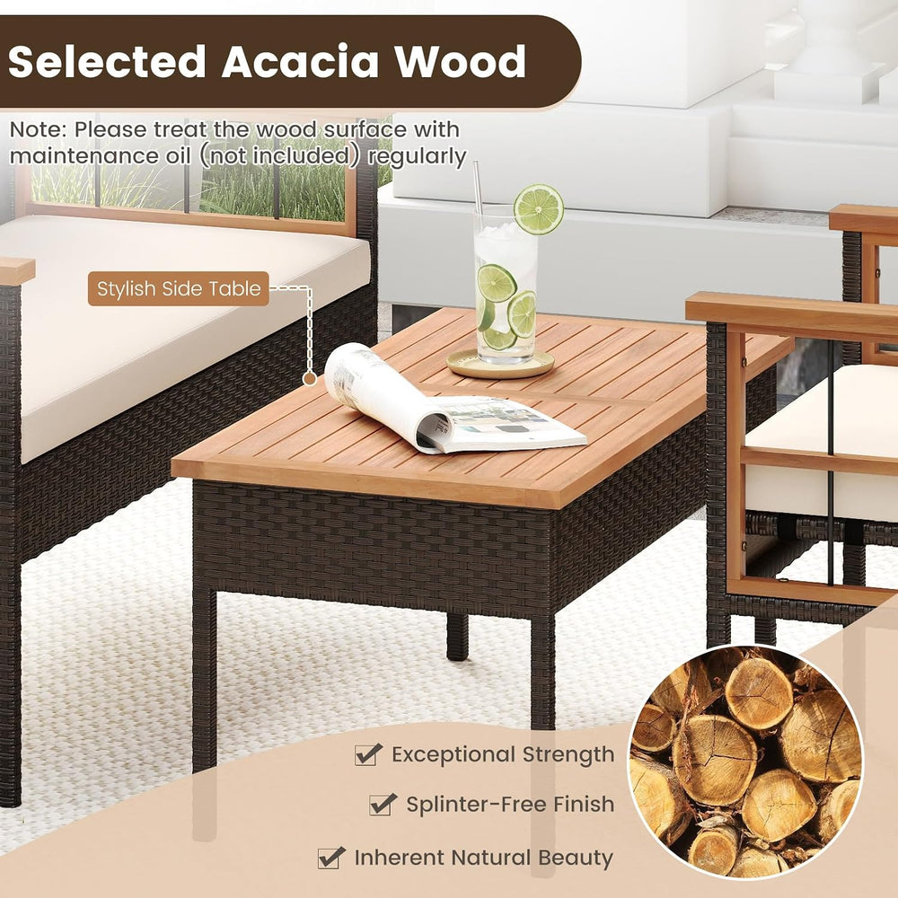 Tangkula 4 Pieces Wicker Patio Conversation Furniture Set, Outdoor Rattan Cus...