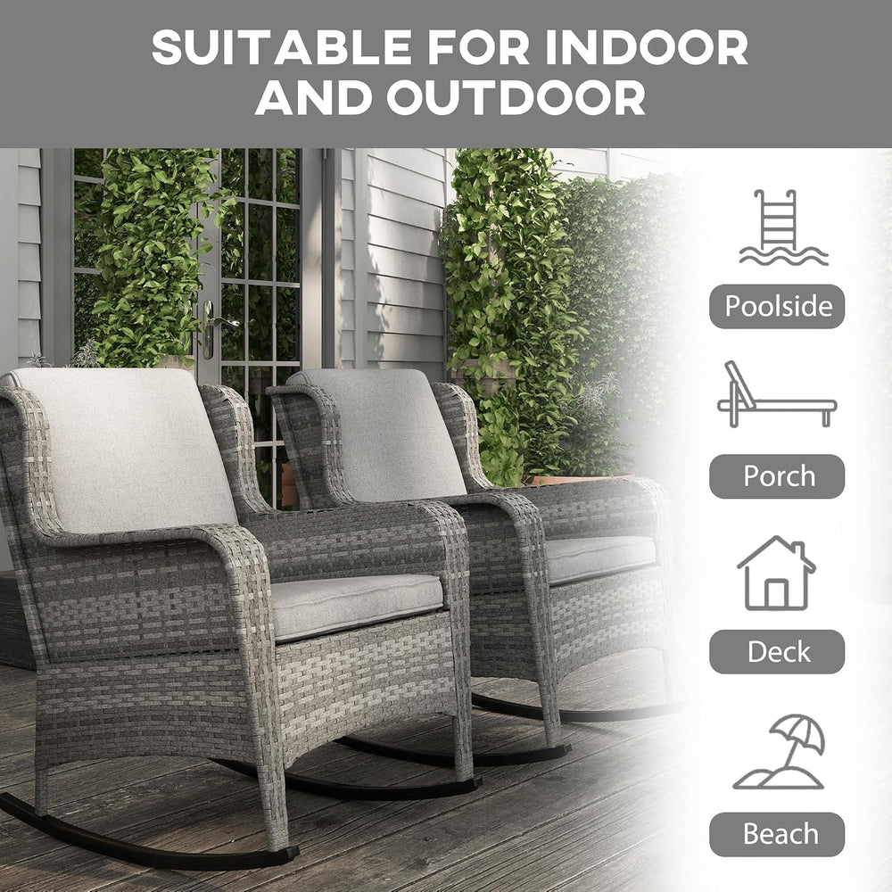 Outsunny Outdoor Wicker Rocking Chair Set of 2 with Wide Seat, Thick Cushions...