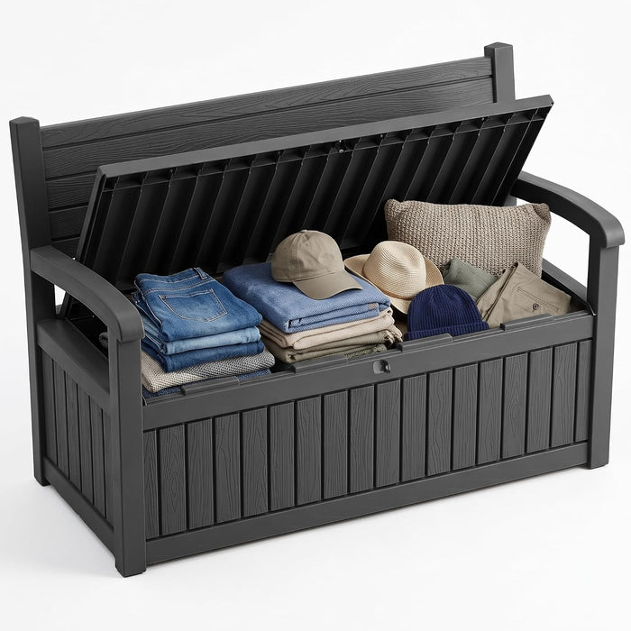 100 Gallon Outdoor Storage Bench,Waterproof Resin Deck Box with Seat Black