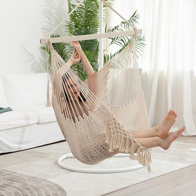 Hammock Chair,Max 330lbs, Large Hanging Chair, Soft Cotton Rope Swing Chair w...
