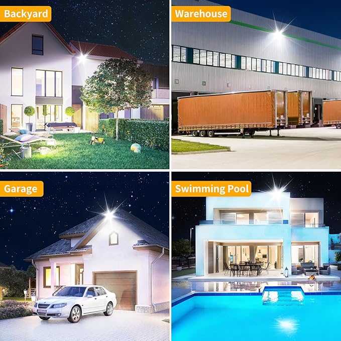 200W LED Flood Light Outdoor with 6ft Plug, 24000LM Brighter Exterior Securit...