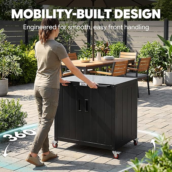 Outdoor Grill Cart with Storage Cabinet and Stainless Steel Top, 35-Inch Outd...