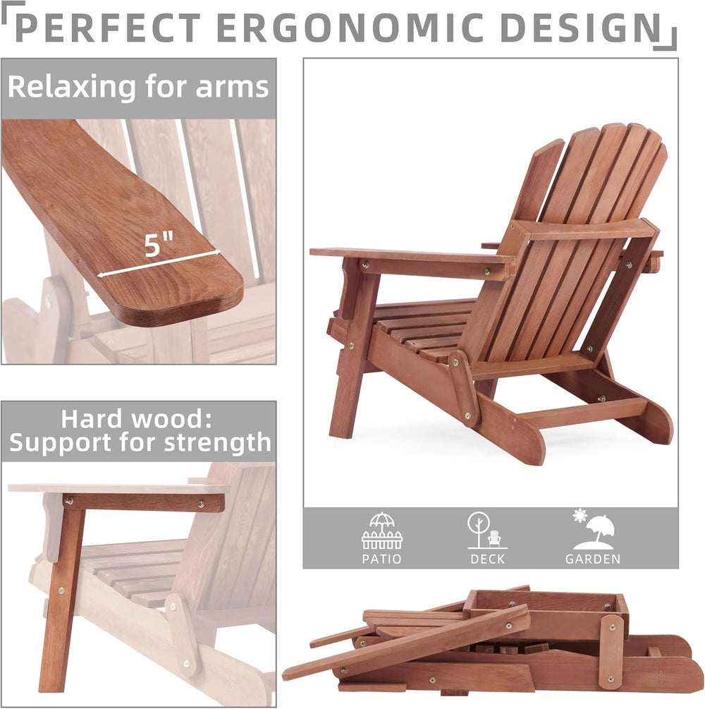 SoliWood Oversize Wooden Outdoor Folding Adirondack Chair with Pre-Assembled ...