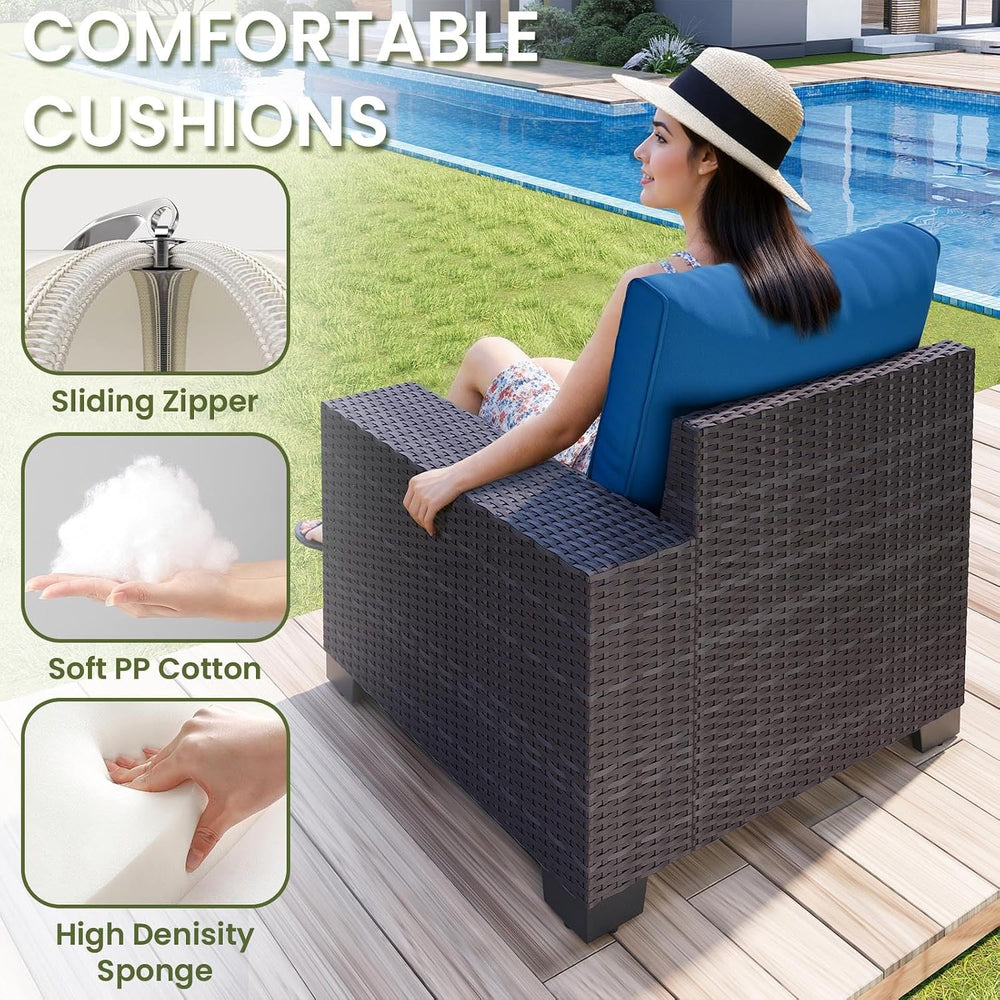 7-Piece Outdoor Patio Furniture Set, 6-Seat All-Weather PE Rattan Wicker Pati...