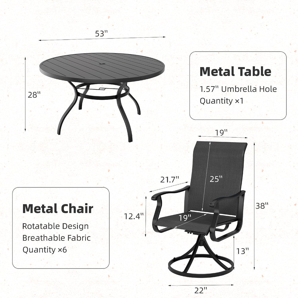 SUNCROWN 7-Piece Outdoor Patio Dining Set, All Weather Round Metal Table &...