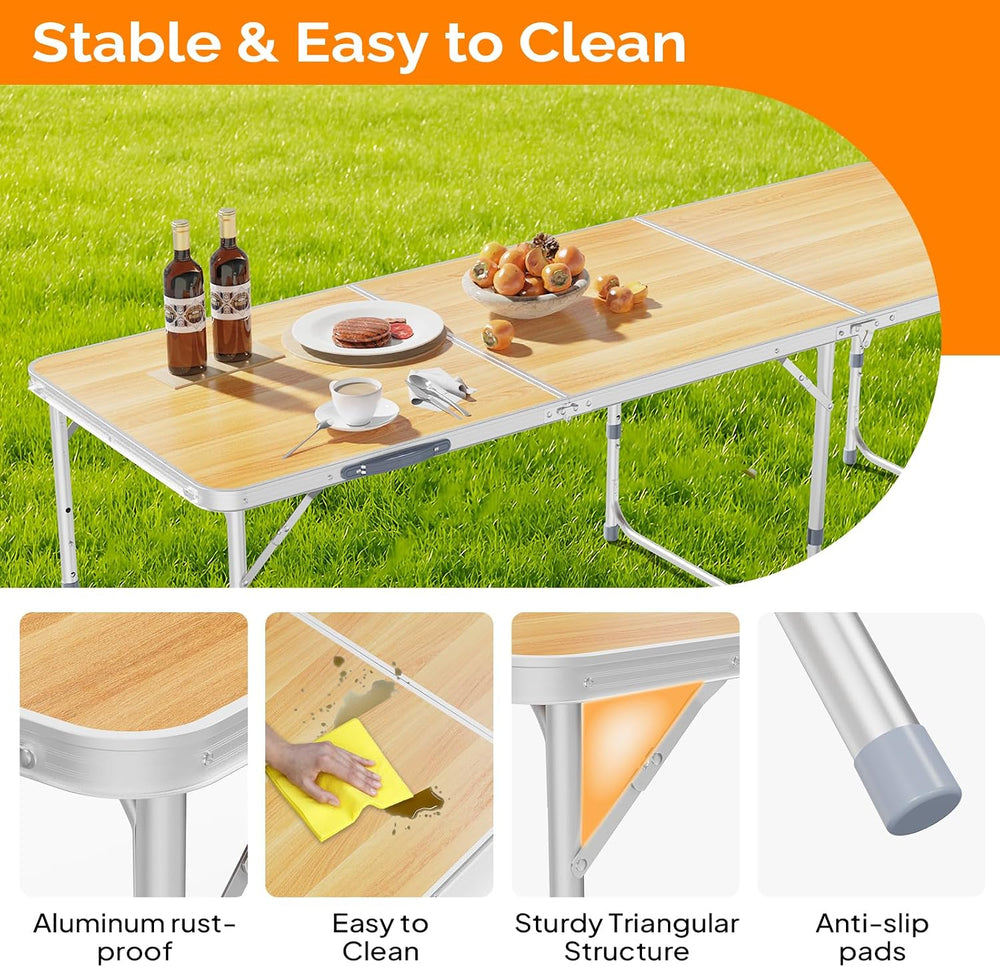 VINGLI 6ft Folding Camping Table with Carry Handle,Portable Utility Table Mul...