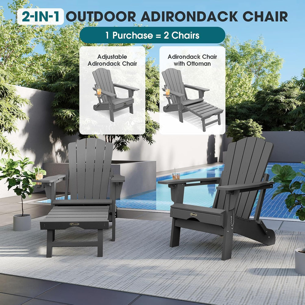 THOEOE Adirondack Chairs with Footrest, Folding HDPE Chairs Set of 4