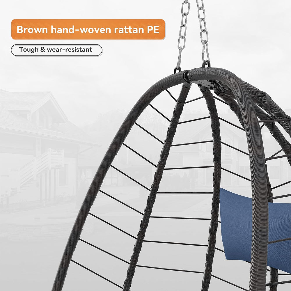 Outdoor Hanging Egg Chair with Stand,Patio Wicker Swing Egg Chair Hammock Cha...