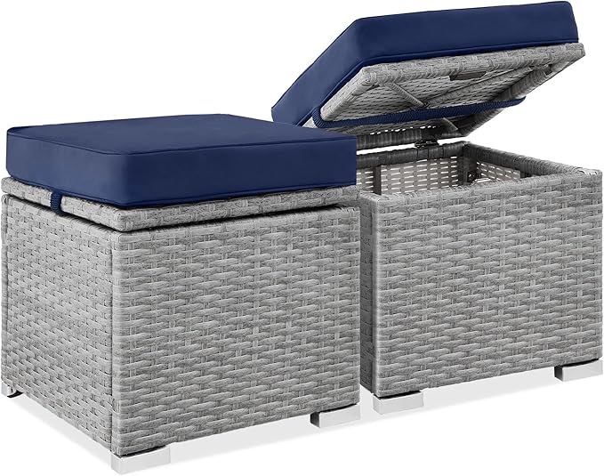 Best Choice Products Set of 2 Wicker Ottomans, Multipurpose Outdoor Furniture...