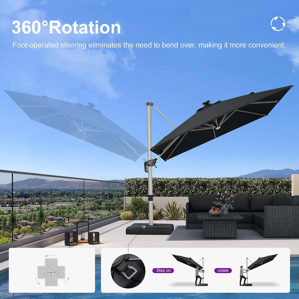 PURPLE LEAF Cantilever Umbrella 10' X 10' Solar LED Light Patio Deck,...