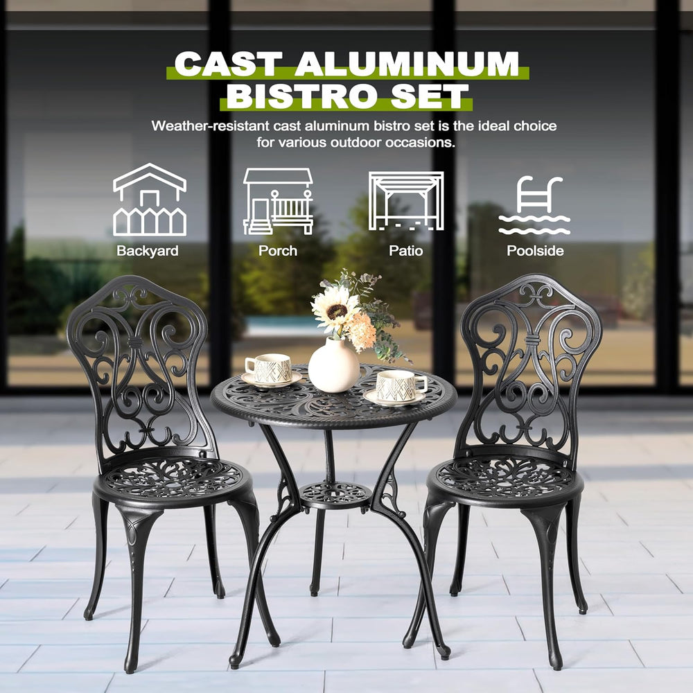 NUU GARDEN 3-Piece Outdoor Bistro Set with 2 Chairs and Round Table with Umbr...