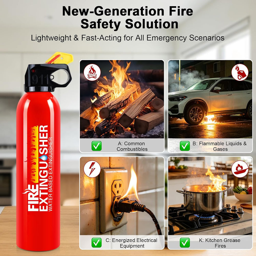 6 Pack Water-Based Fire Extinguishers Class A B C K With Wall Mount
