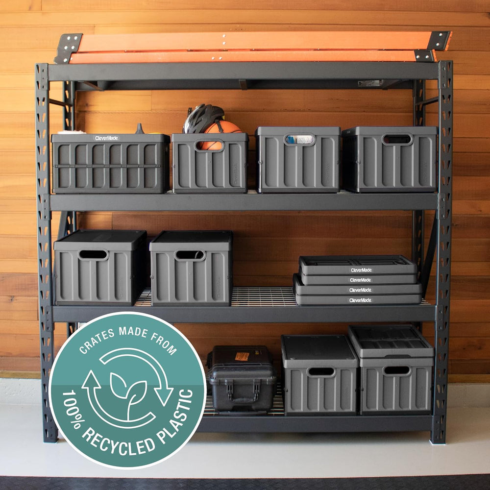 CleverMade Collapsible Storage Bins With Lids, 46L 3 Pack, 75 lb, Stone