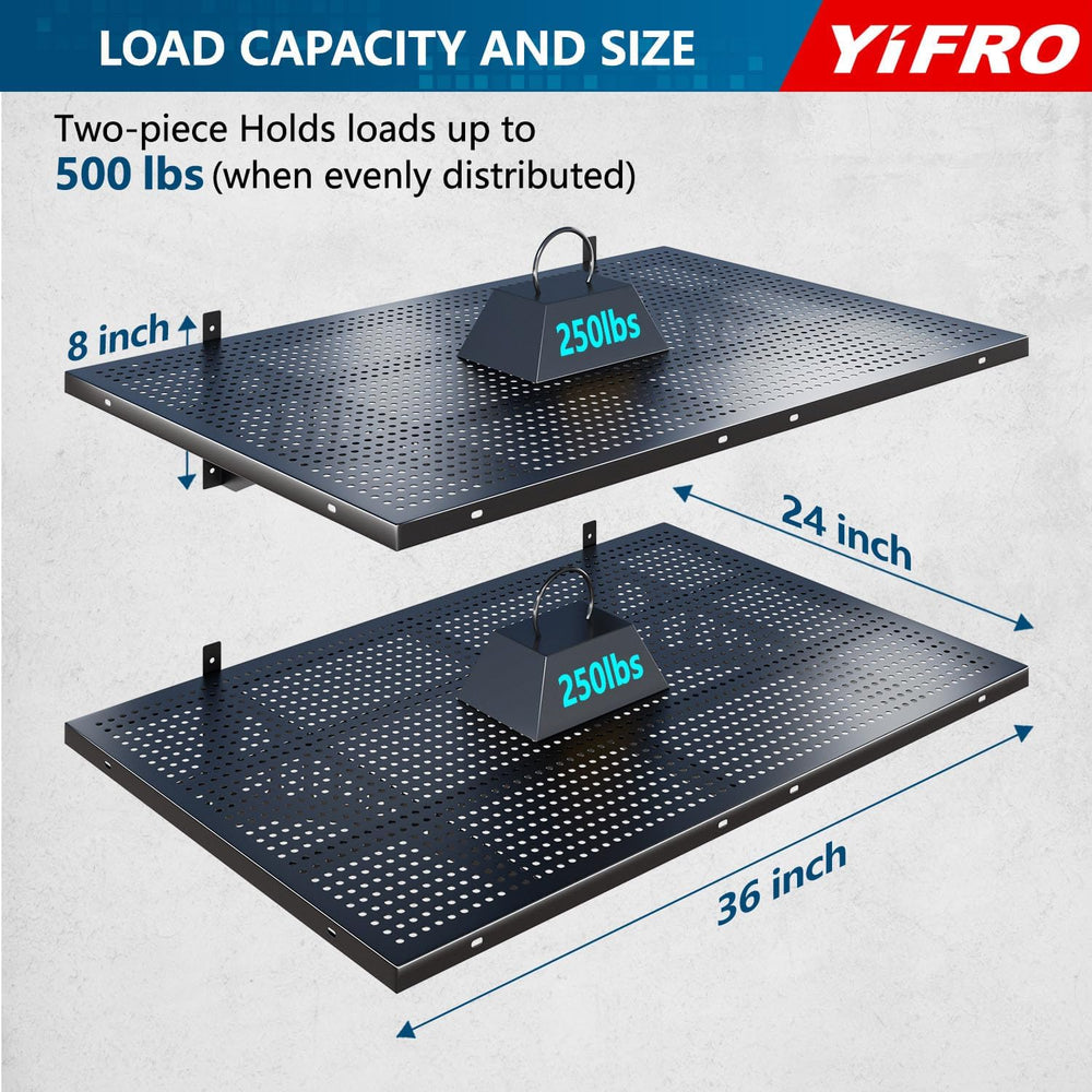 2-Pack 2x3ft Heavy Duty Garage Wall Shelving, 500 lbs Load Capacity, Garage S...