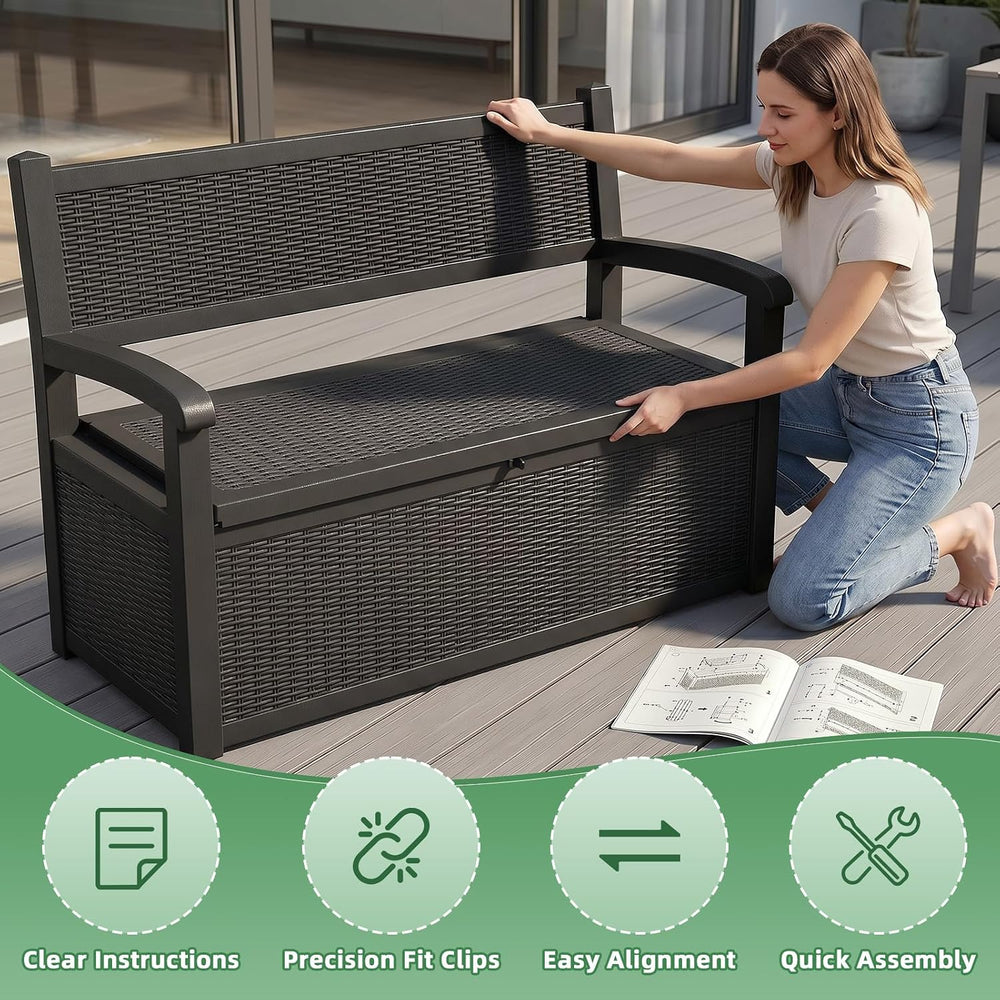 80 Gallon Outdoor Storage Bench Waterproof Resin Lockable UV Resistant Deck B...