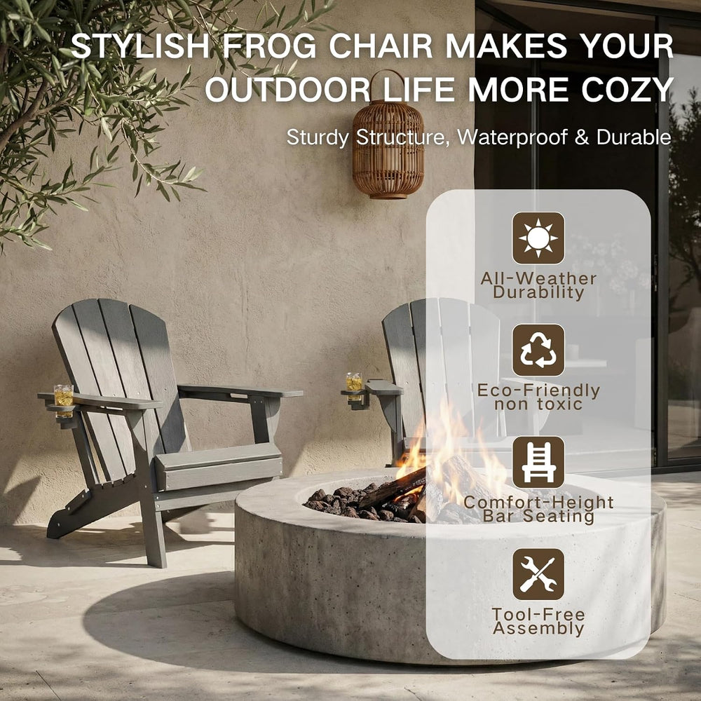 GLANC Folding Adirondack Chairs Set of 2, HDPE All-Weather Outdoor Patio Fire...