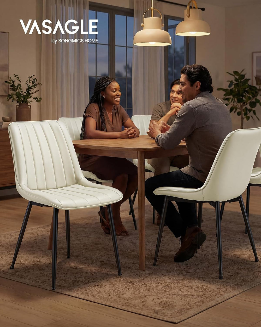 VASAGLE Dining Chairs Set of 6, Upholstered Kitchen Chairs, PU Leather