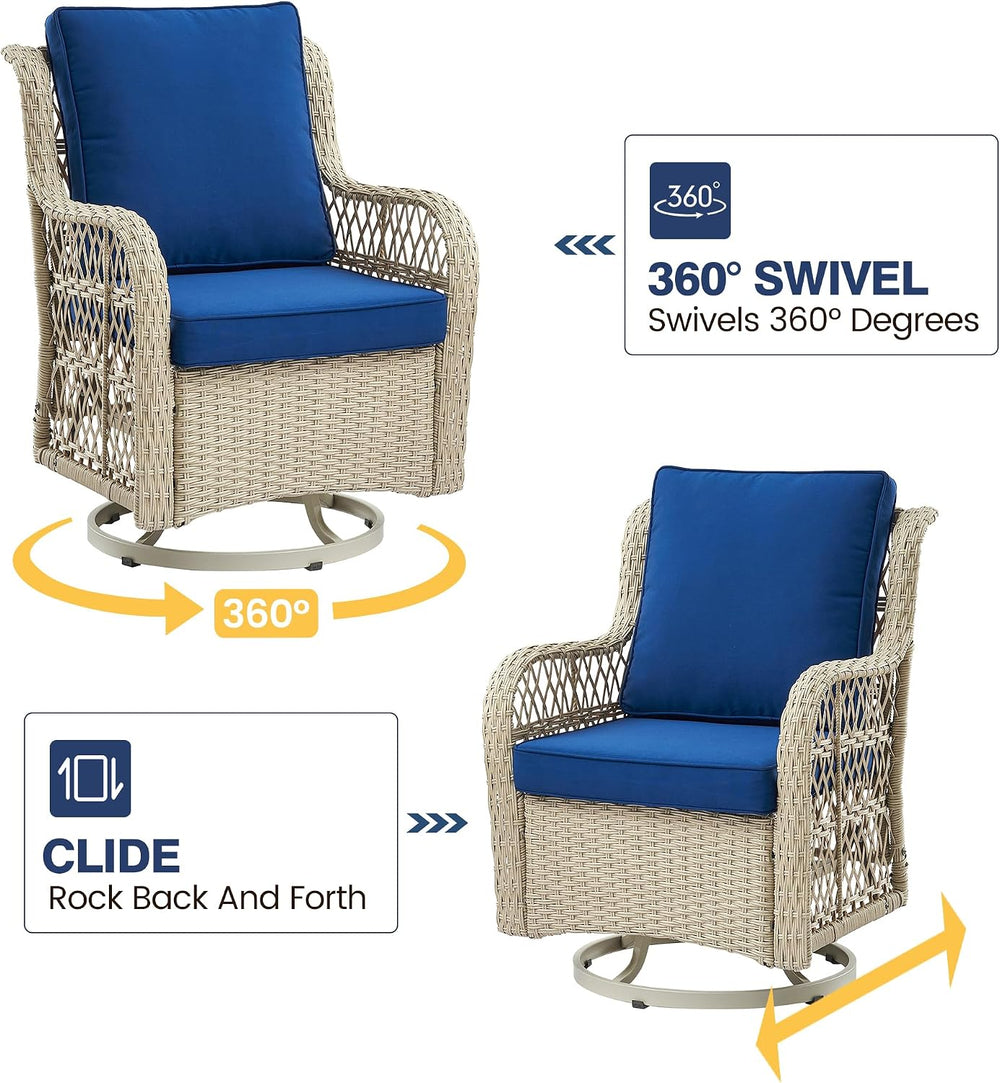 GAOMON 3 Piece Outdoor Patio Set, Wicker Rocking Bistro Set with 2 Swivel Cha...