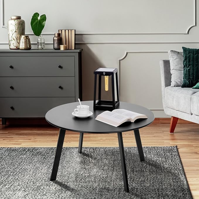 Outdoor Side Table, Outdoor/Indoor Metal Steel Patio Coffee Table, Round Weat...