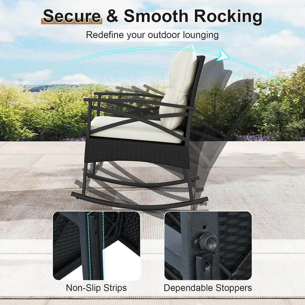 RELAX4LIFE 3-Piece Rattan Patio Rocking Chair Set, 2 Wicker Glider Rocking Ch...
