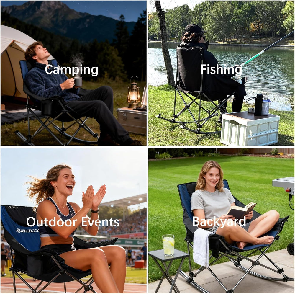 Oversized Rocking Camping Chair with Headrest and Carry Bag, 260LBS Capacity ...