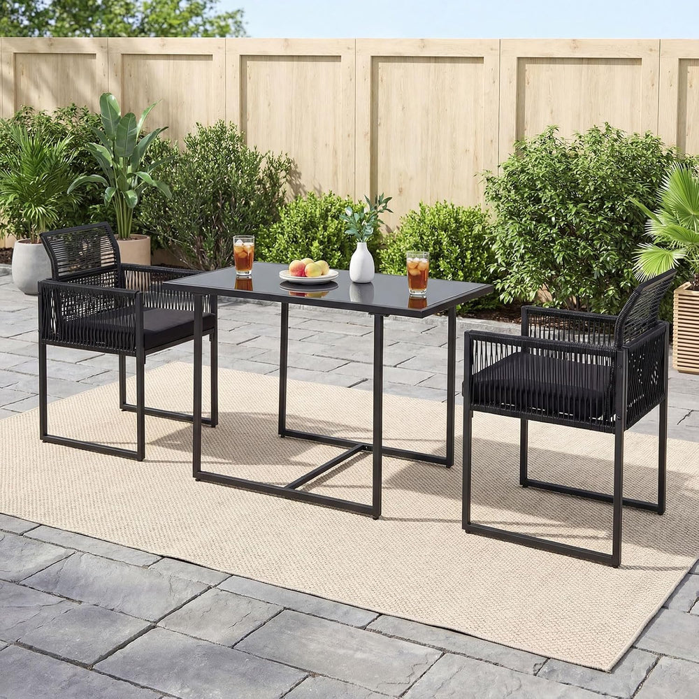 Tangkula 3 Pieces Outdoor Dining Set, PE Rattan Patio Furniture Set with Fold...