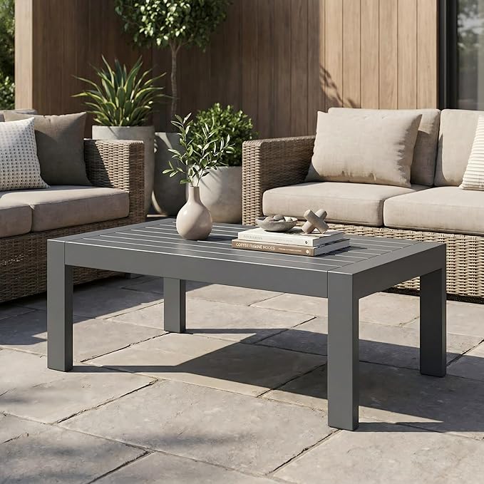 Solaste Aluminum Outdoor Coffee Table, All-Weather Rectangle Metal Patio Coff...