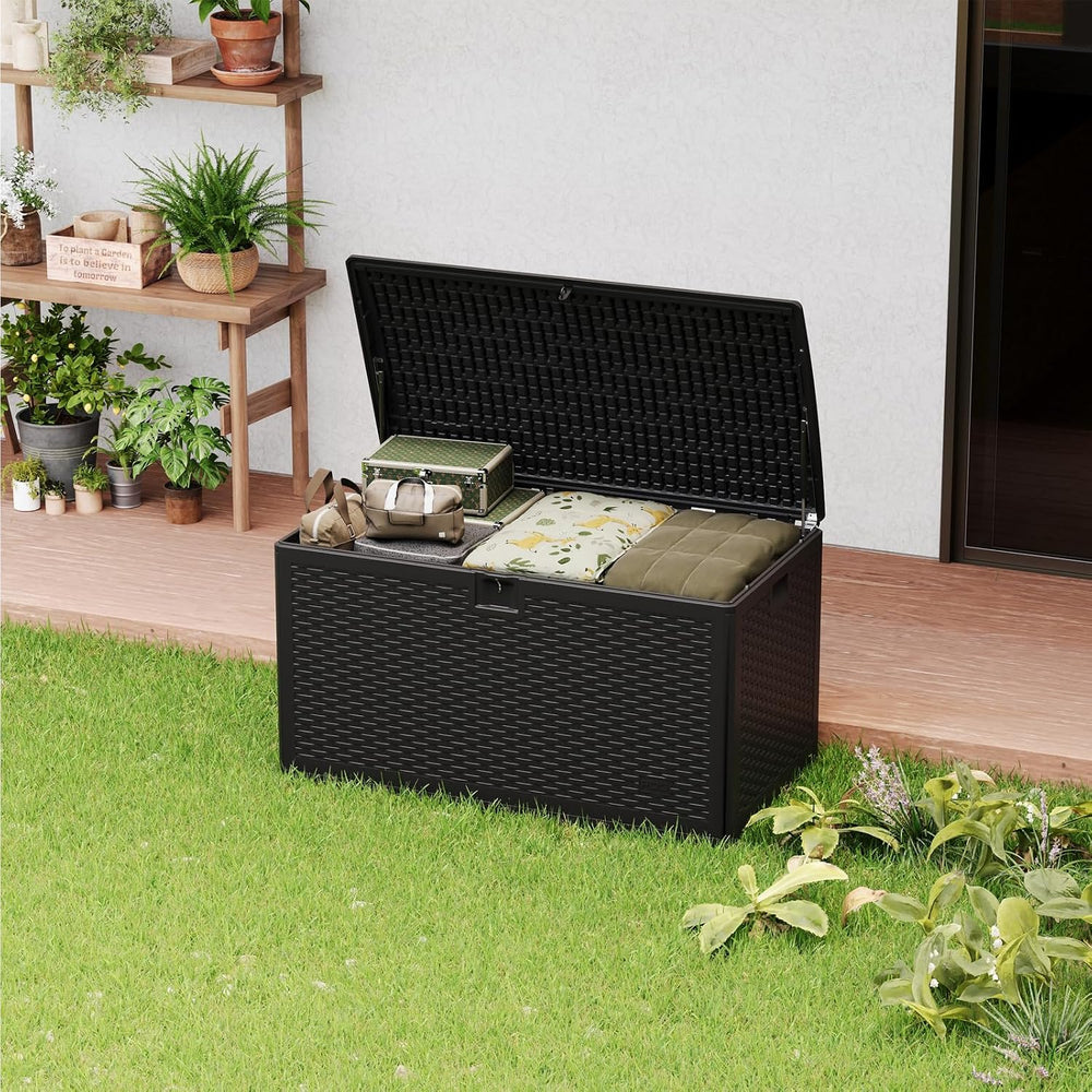 Garvee 120 Gallon Waterproof Large Resin Deck Box Indoor Outdoor, Lockable St...