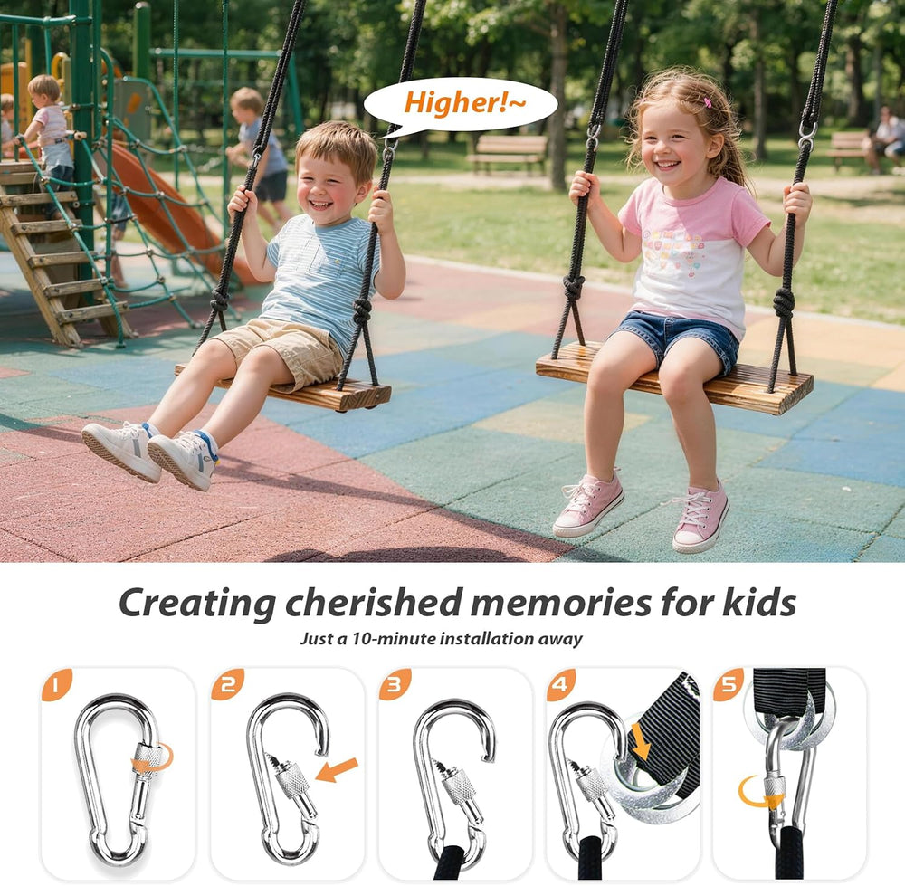 Carbonized Wooden Tree Swing with Adjustable Climbing Rope & Tree Straps