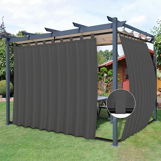 Easy-Going Outdoor Patio Curtains Detachable Tab Top Windproof Weatherproof C...