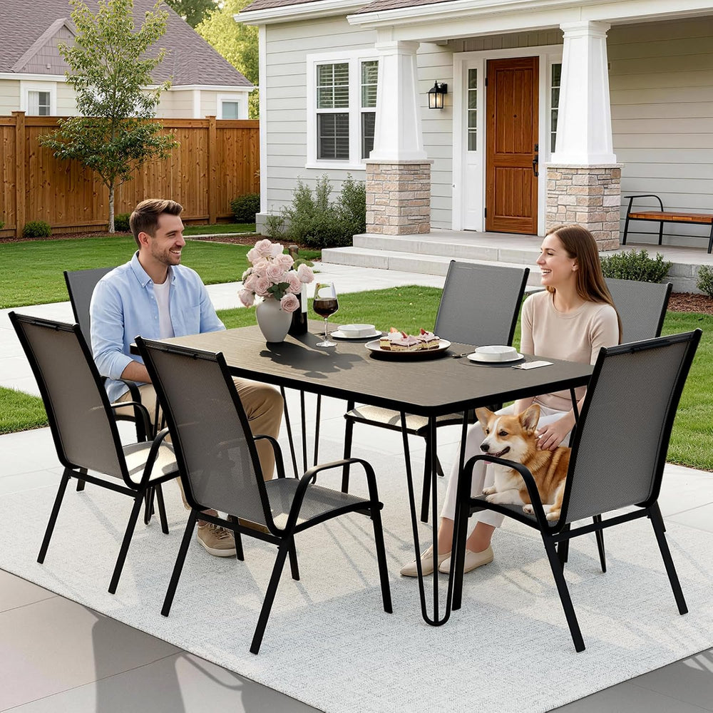 JEAREY Patio Dining Chairs Set of 6, Stackable Outdoor Chairs, Grey