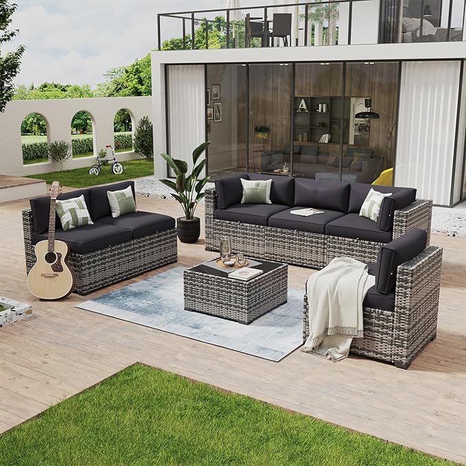 Aoxun 7 Piece Patio Furniture Set Wicker Rattan Patio Conversation Set Outdoo...