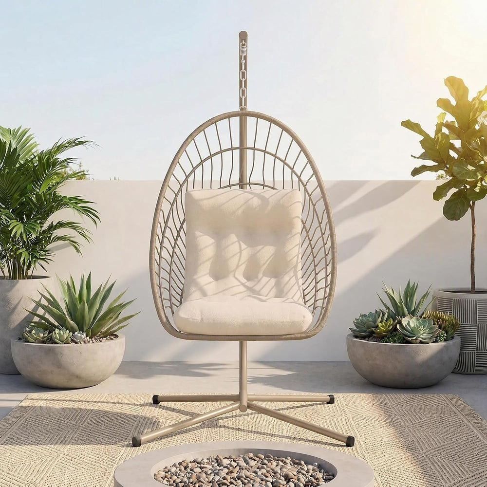 Kingdura Hanging Egg Chair with Stand Indoor Outdoor, Foldable Rattan Wicker ...