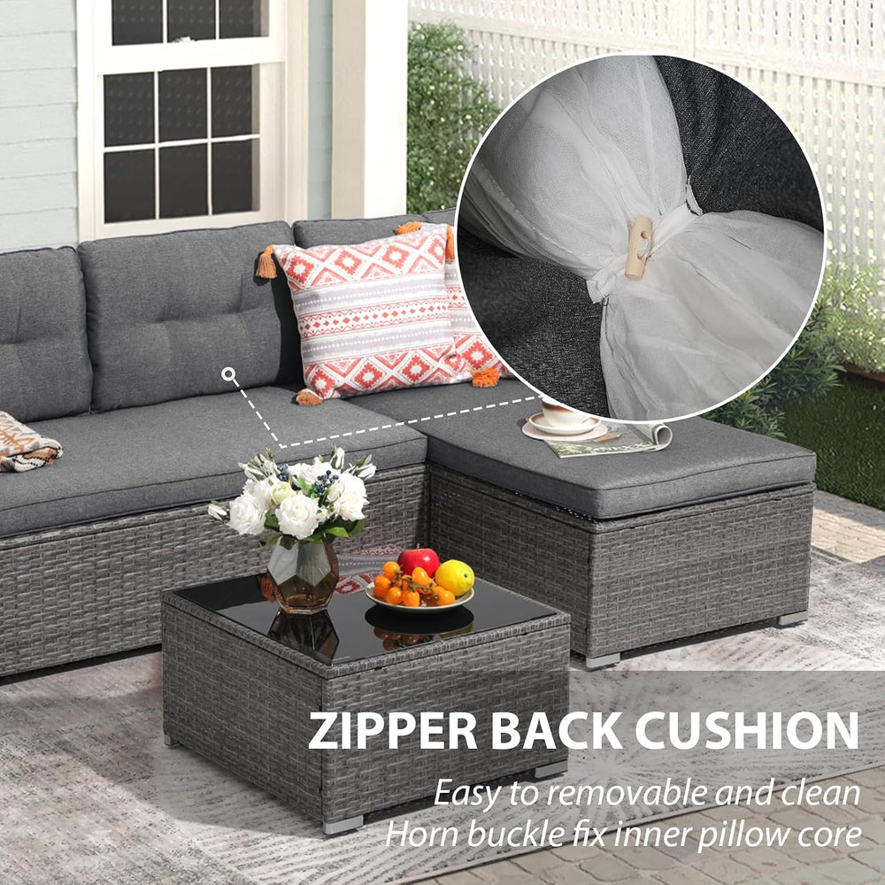 3-Piece Patio Furniture Set, Outdoor Wicker Rattan Sectional Sofa & Patio...