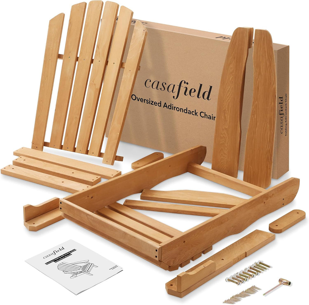 Casafield Oversized Folding Adirondack Chair, Set of 2 Cedar Wood Outdoor Fir...