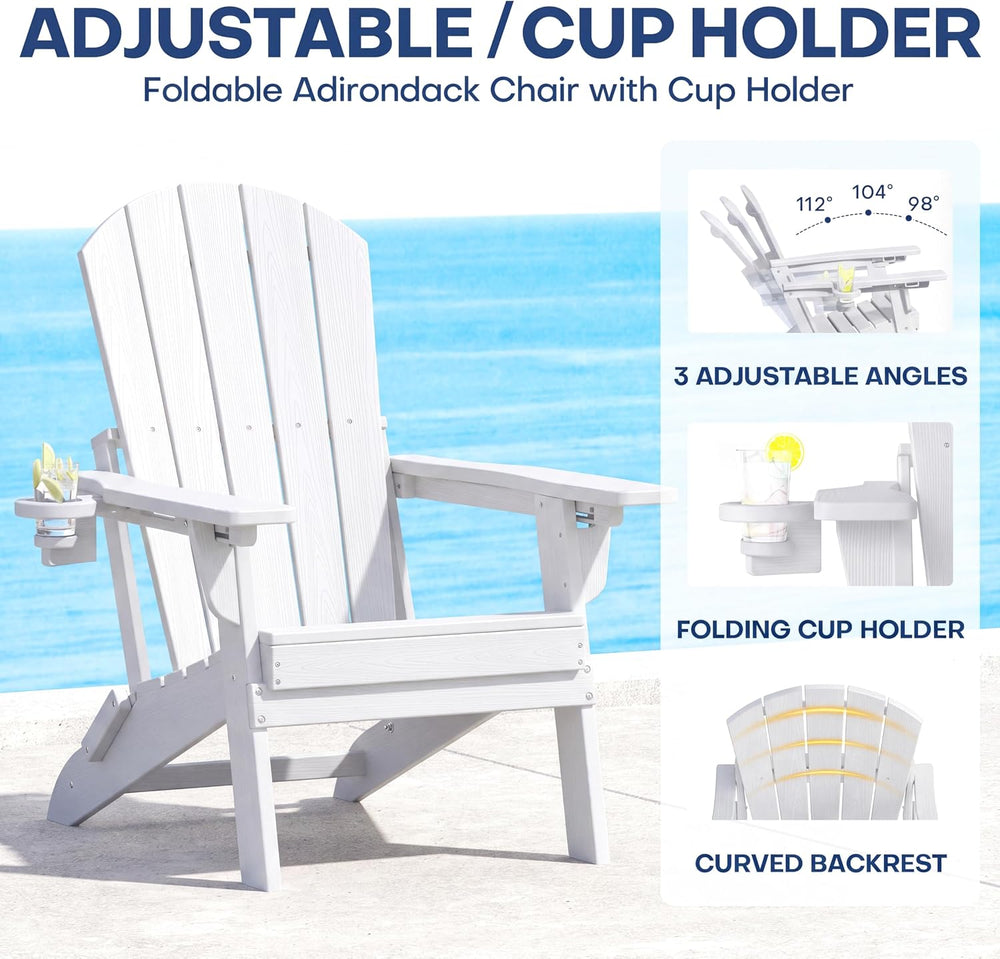 Plawdlik Folding Adjustable Adirondack Chair, Patio Chairs, White