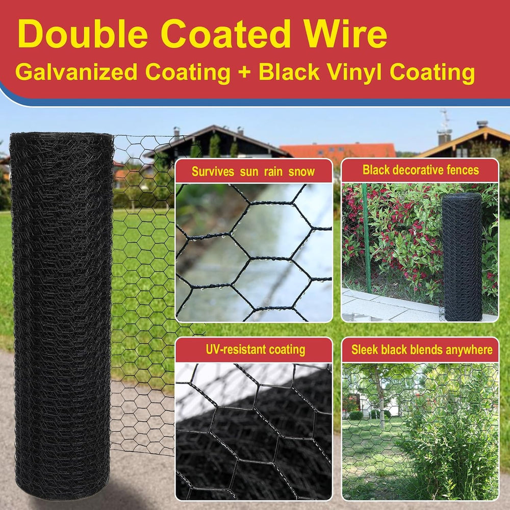 Black 19GA Chicken Wire 48inx150ft, Chicken Wire Fencing, Garden Fence, Metal...