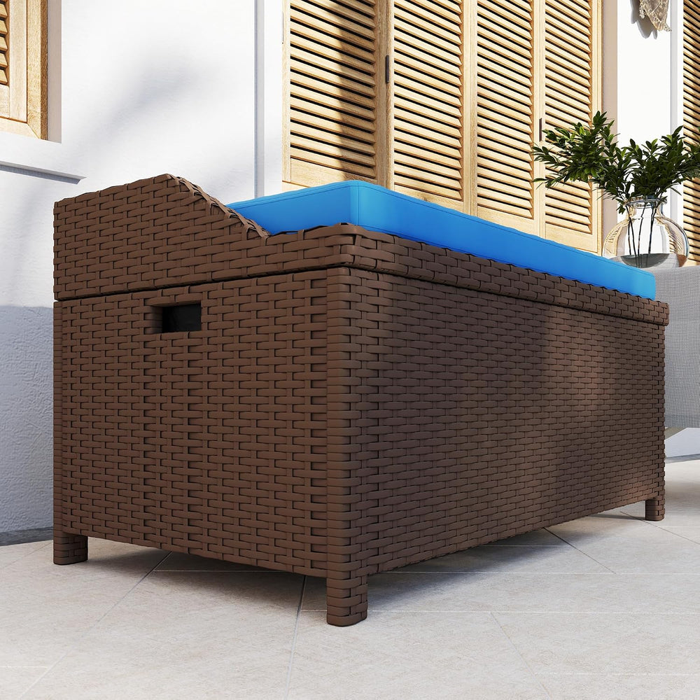 Outsunny 34 Gallon Outdoor Wicker Storage Bench Deck Box Blue