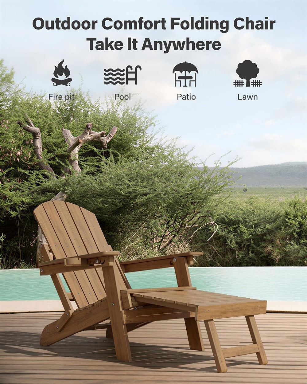 YEFU Adjustable Adirondack Chair with Footrest,All-Weather, Set of 2,Walnut