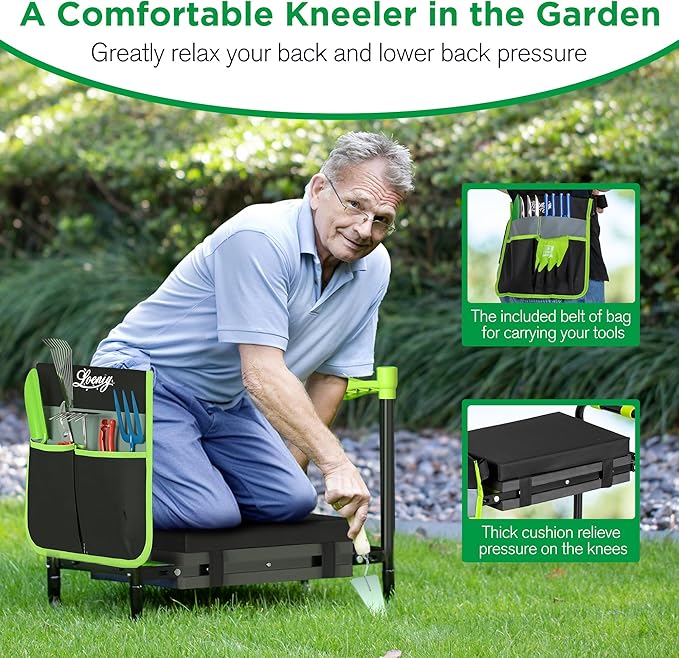10.8” Wide Garden Kneeler and Seat, Heavy Duty Foldable Gardening Stool with ...