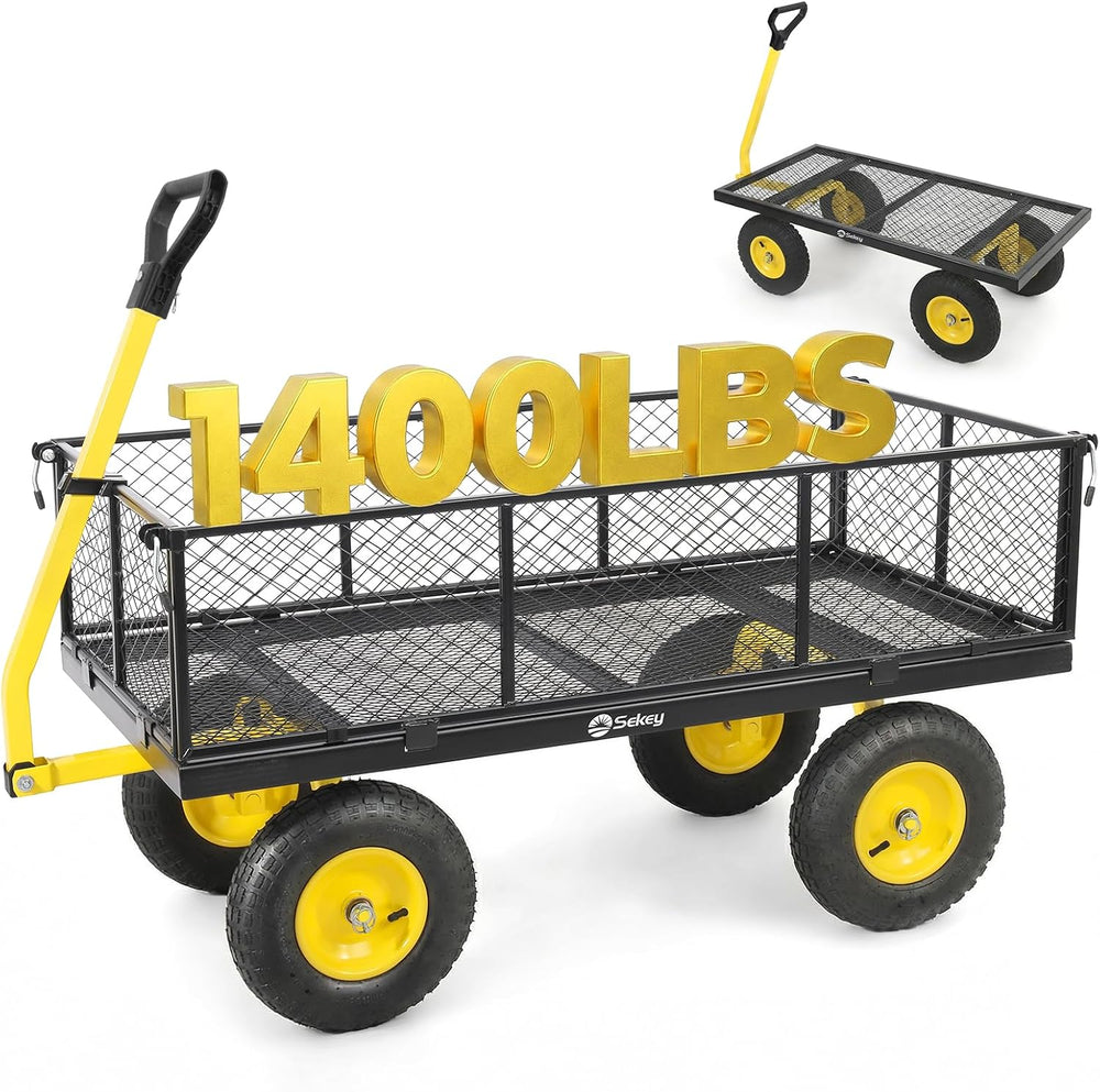 Sekey 7.7 Cu Ft Steel Garden Cart, 1400 lb Capacity, Towable Handle