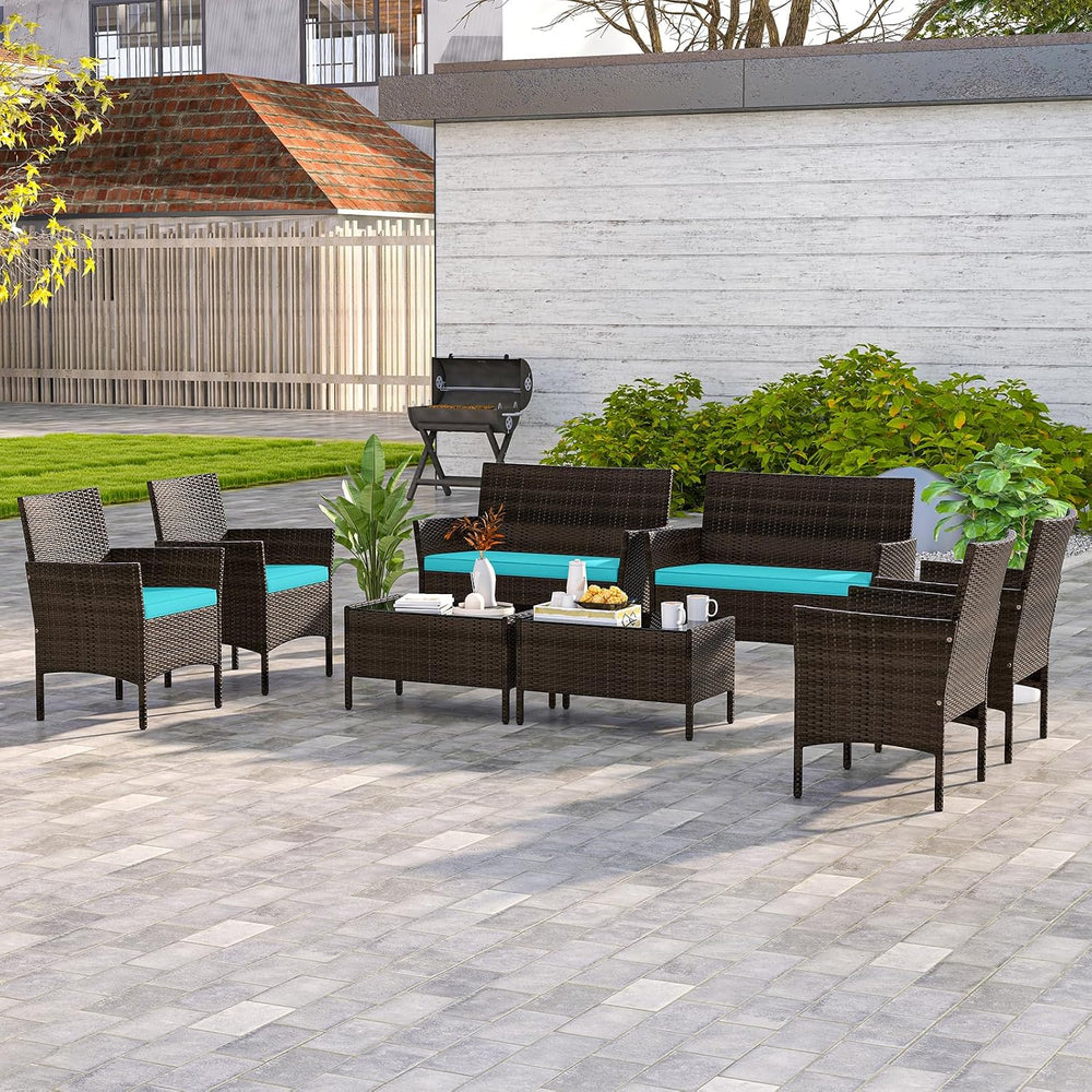 HAPPYGRILL 8 Pieces Patio Furniture Set Outdoor Rattan Conversation Set