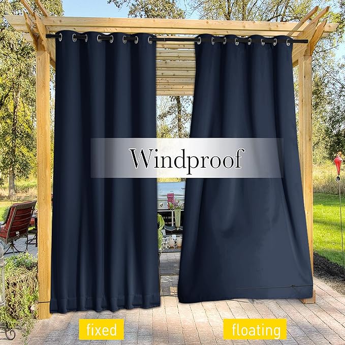 NICETOWN 2 Panels Outdoor Curtains for Patio Waterproof & Windproof, Ther...