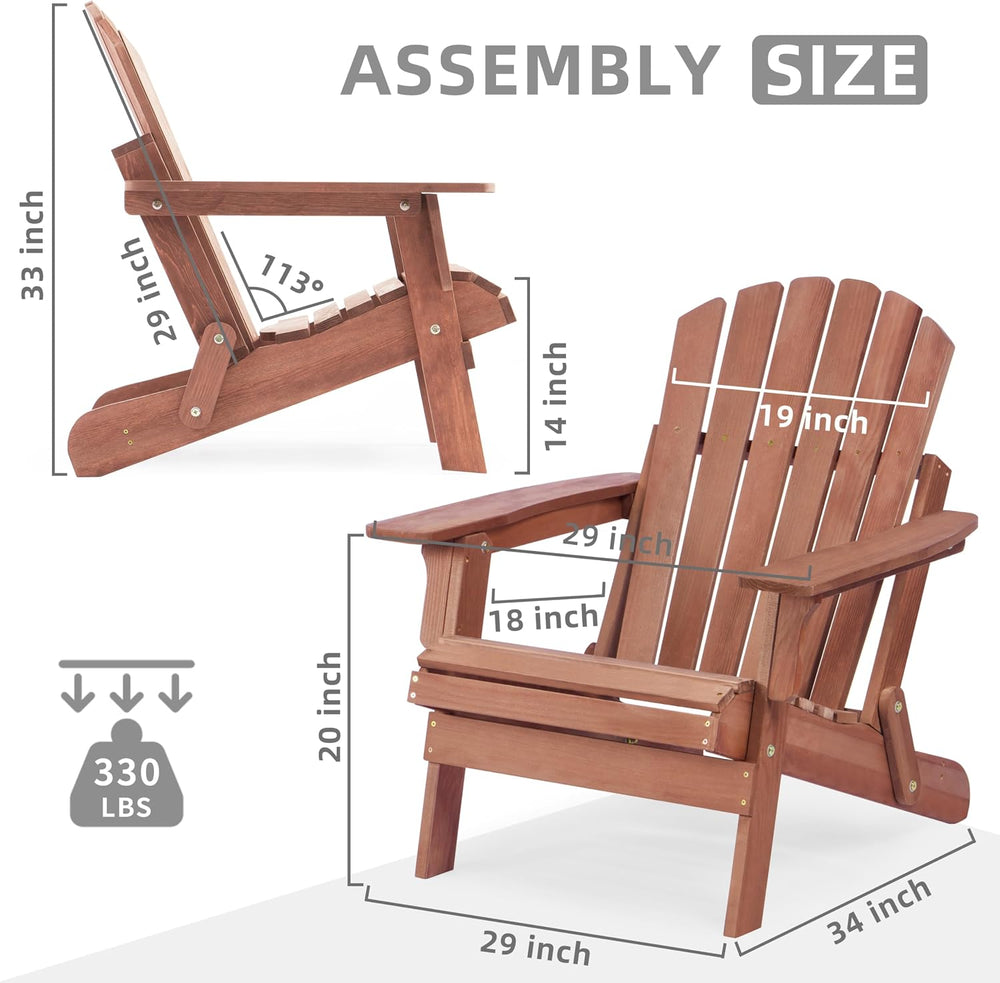 SoliWood Oversize Wooden Outdoor Folding Adirondack Chair with Pre-Assembled ...