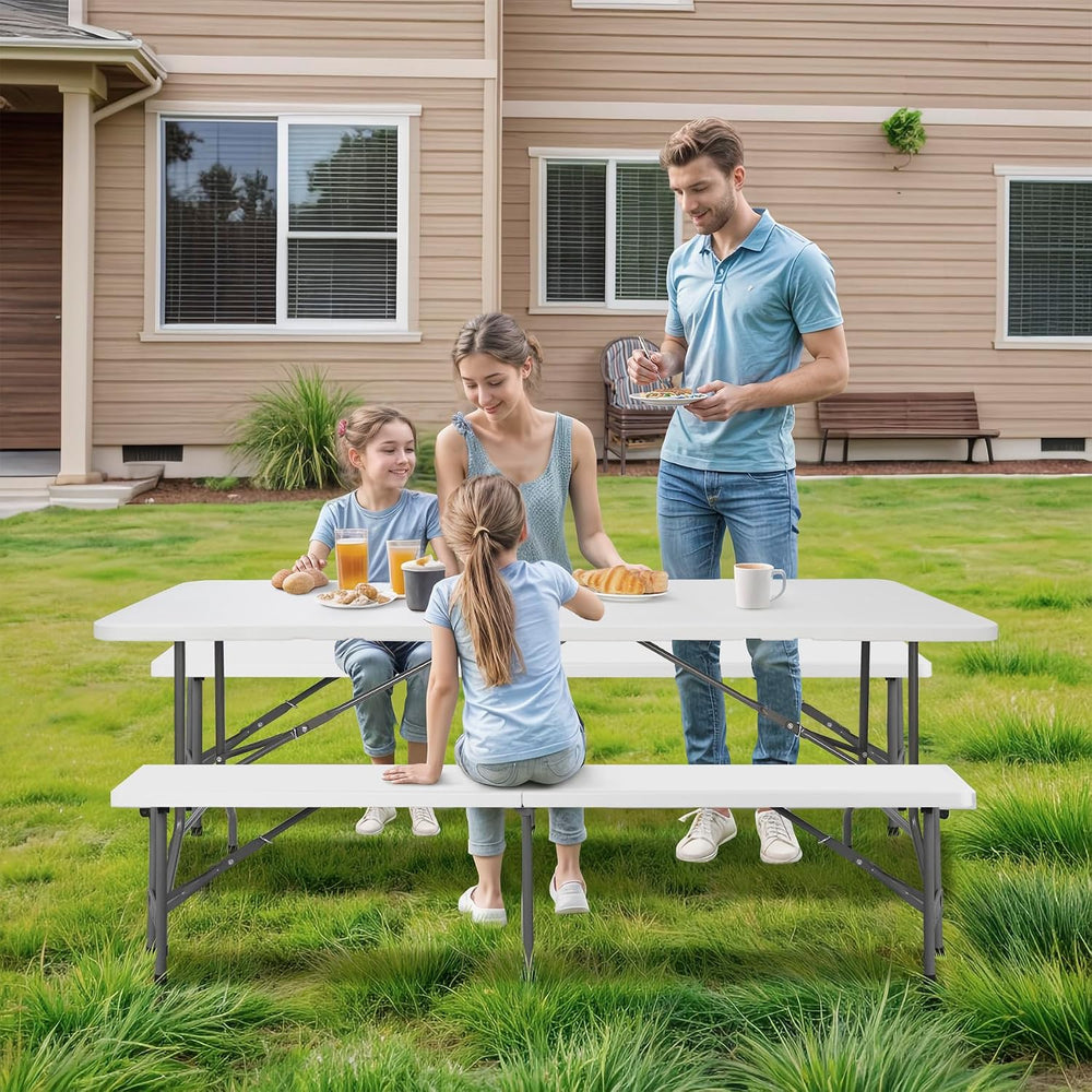 SUPER DEAL Folding Table Set with 2 Benches, 6 FT Camping Picnic Table Set, O...