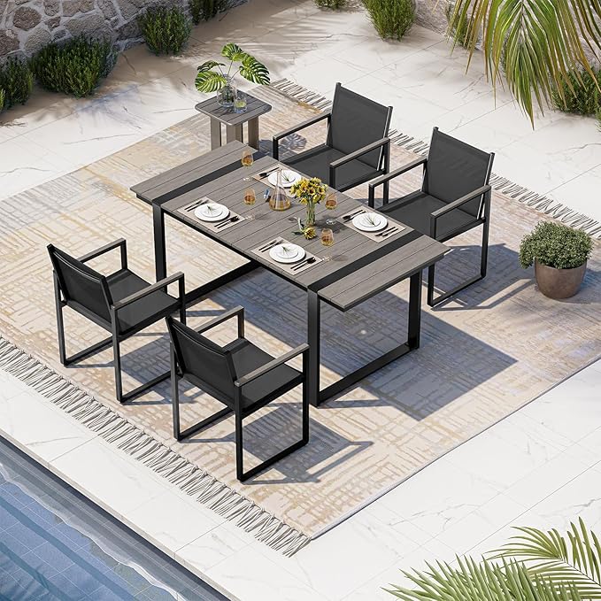 Outdoor Table and Chairs of 4, Patio Dining Sets, HDPS + Aluminum Outdoor Fur...